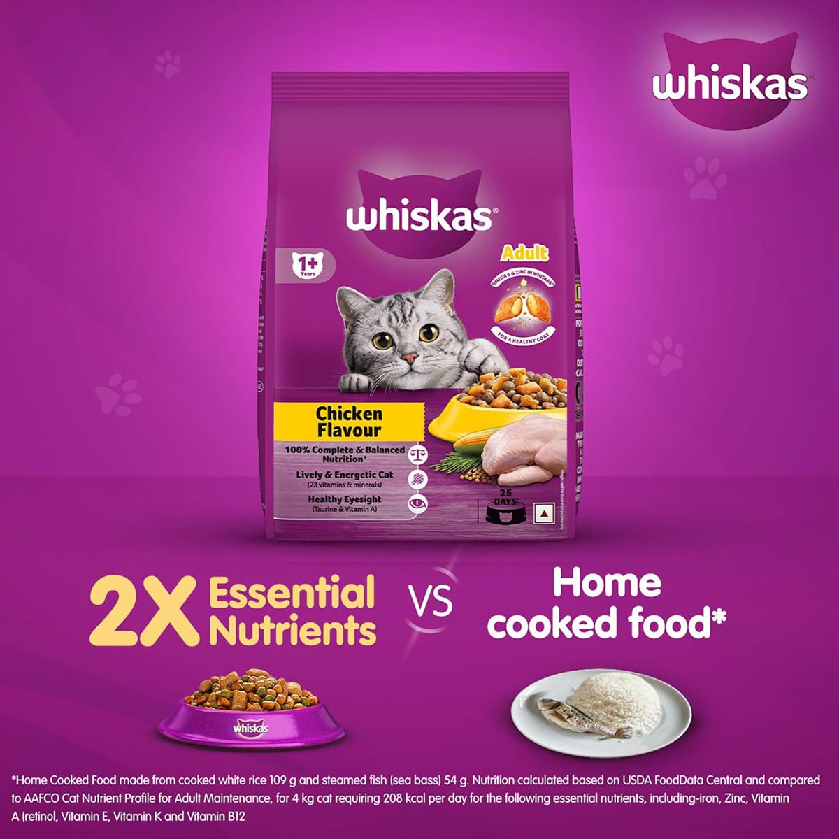 Whiskas Chicken Dry Cat Food - All Breed Adult (+1 year) - Mypets.pk